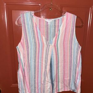 Time and Tru Sleeveless V-Neck Striped Tank Top - Pink, Blue, Green, Cream